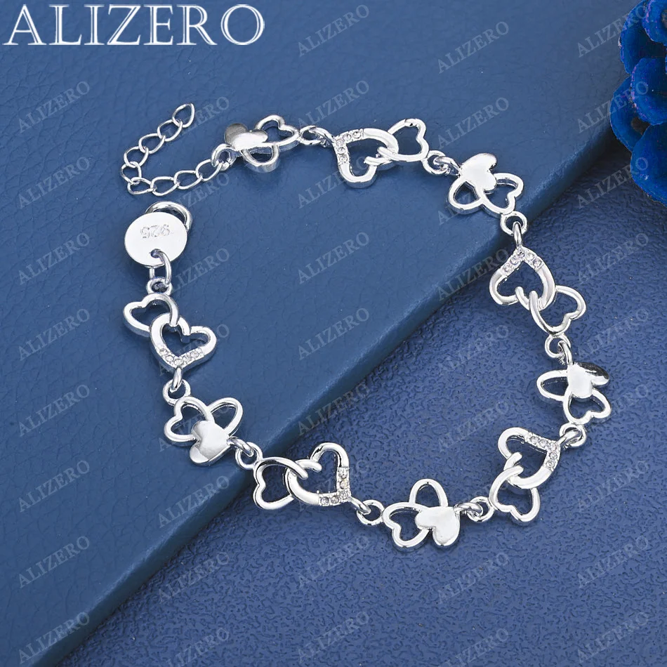 ALIZERO 925 Sterling Silver Bracelets Zircons Hearts Bracelet Fashion Wedding Party Jewelry Valentine's Day Gifts