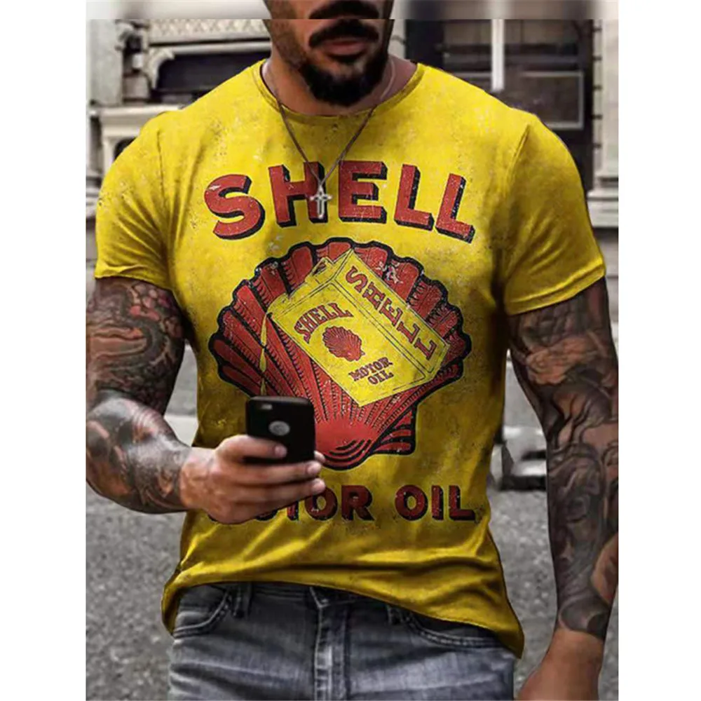 Summer hot sale Castrol retro short-sleeved men\'s T-shirt 3D printing ethnic alphabet Harajuku fashion T-shirt men&