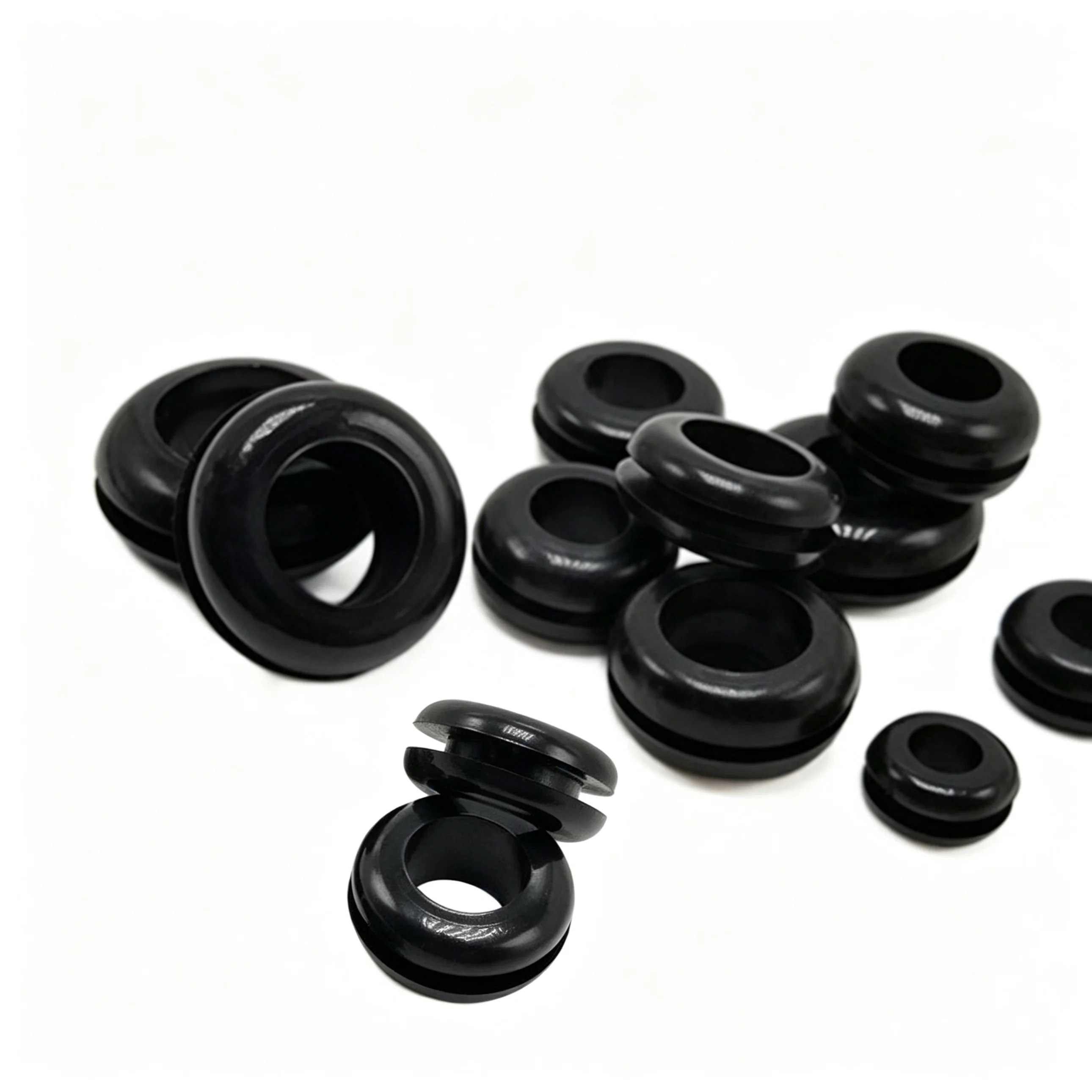 50pcs Black Double-sided Cable Grommets, Sealing O-rings, Wire Protection Loops, Cable Outlet Sleeves, Rubber Wire Pass Bushings
