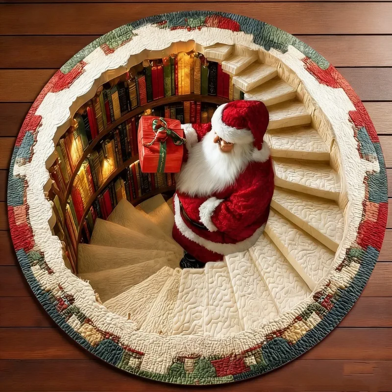 Christmas Round Rug Cute Christmas Tree Door Mat Dirt-resistant and Wear-resistant Large Area Living Room Carpet