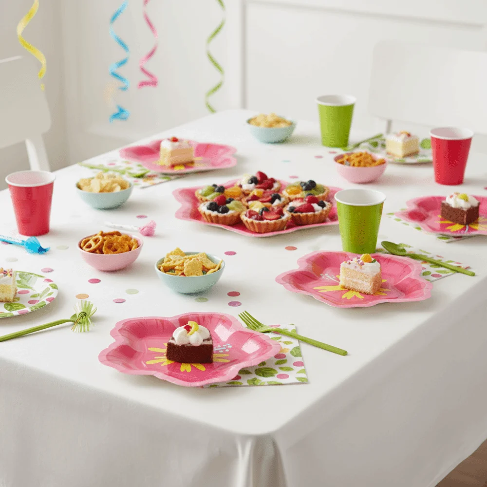 20PCS Paper Hibiscus Flower Shaped Plates Colorful Thickened Disposable Party Plate Waterproof Cake Paper Plates Outdoor