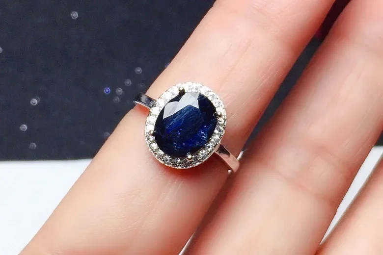 Chinese Natural Black Sapphire Ring for Office Woman 2ct to 4ct Real Sapphire Silver Ring Solid 925 Silver Sapphire Jewelry