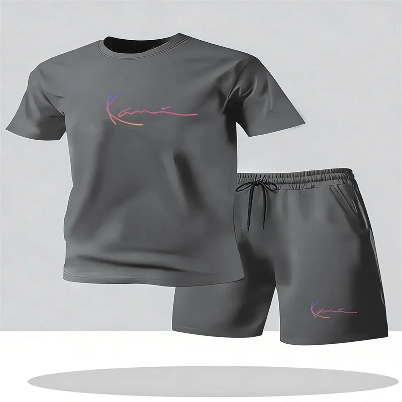 

Men's 2026 new short sleeved shorts set, fashionable and casual outdoor round neck short sleeved T-shirt shorts two-piece set