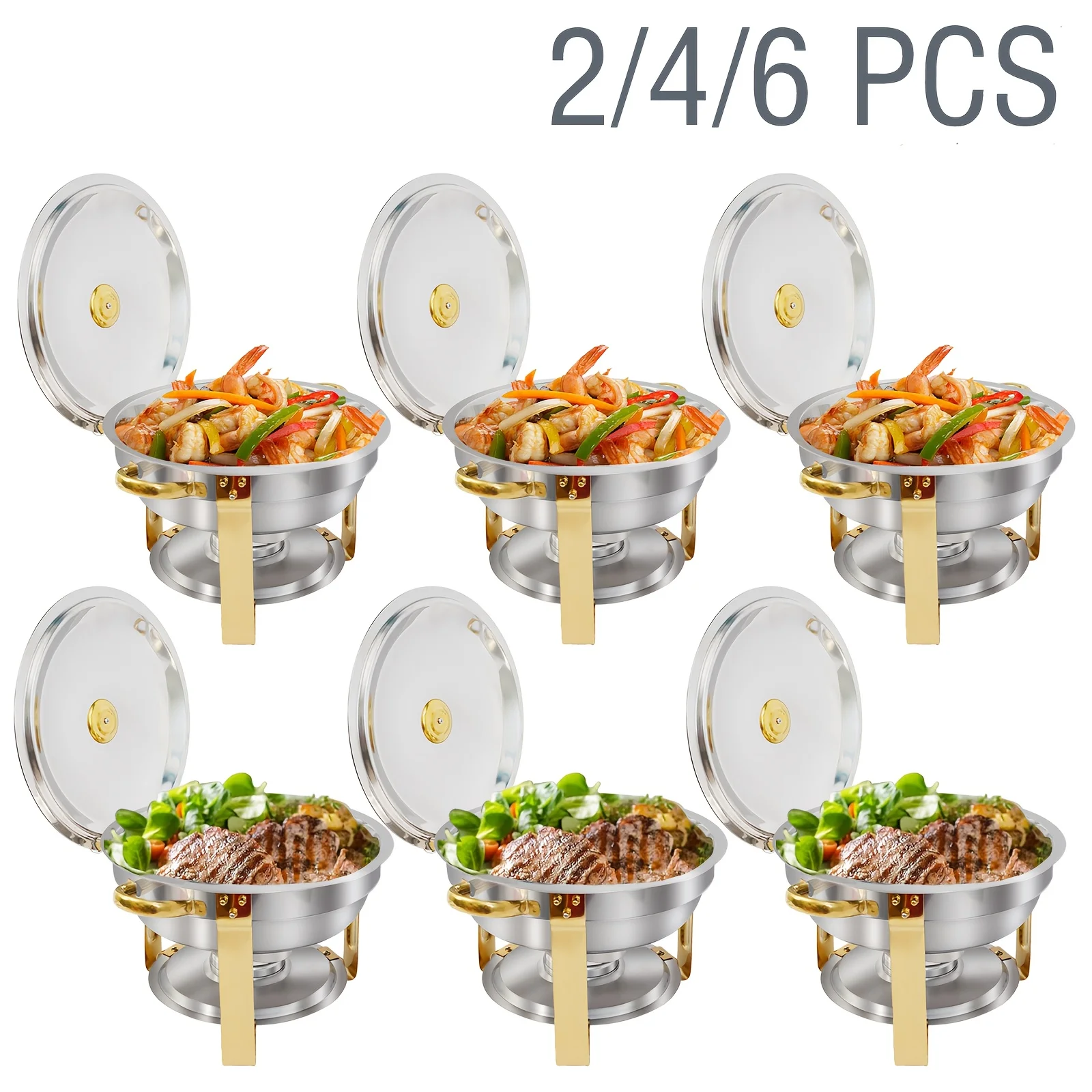 

Chafing Dishes For Buffet, 2/4/6 Pack 6QT Round Stainless Steel Chafing Dish Set For Home Parties, Christmas Gatherings, Caterin