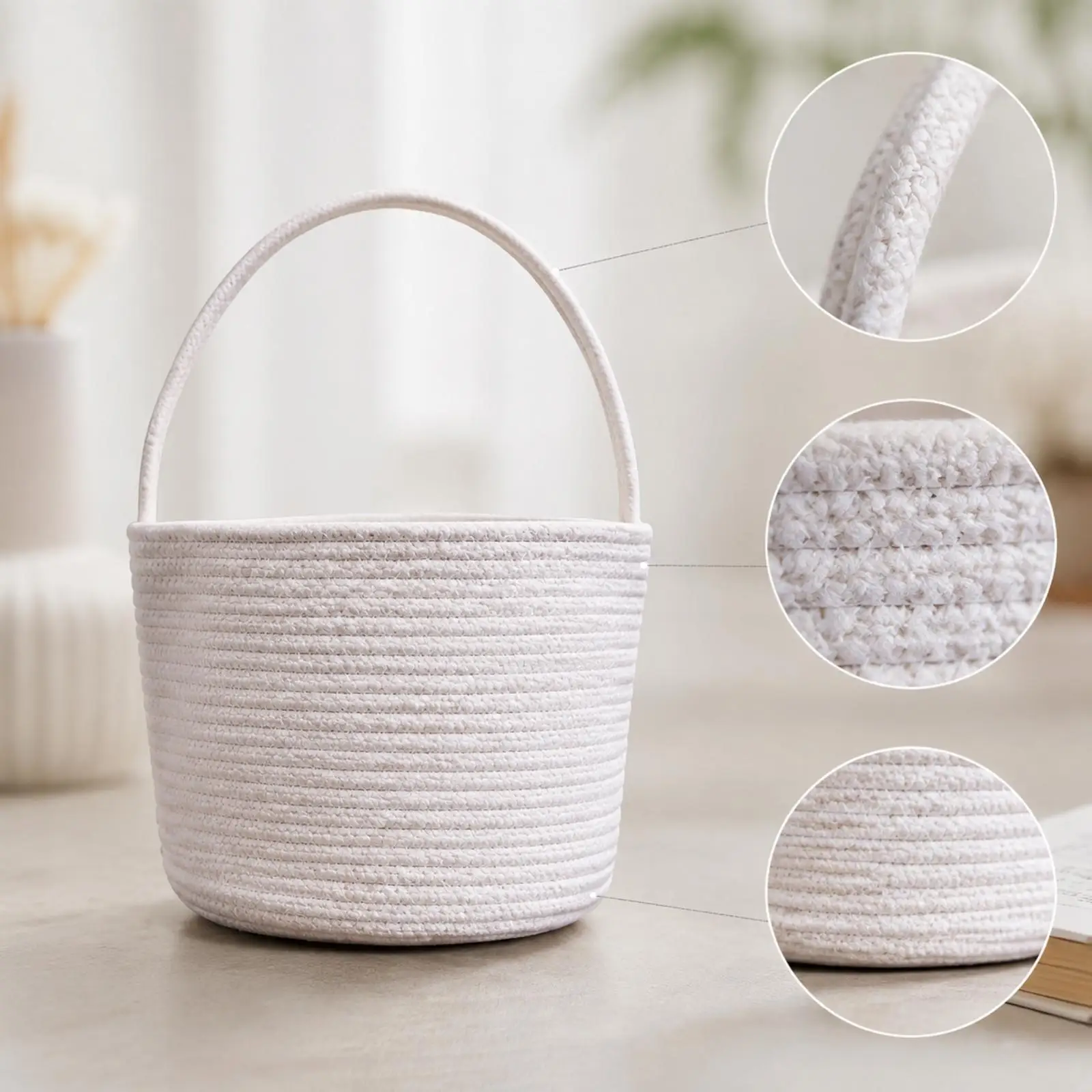 Woven Cotton Rope Basket for Shelf Organization Versatile Cylindrical Holder for Home Decor and Toys