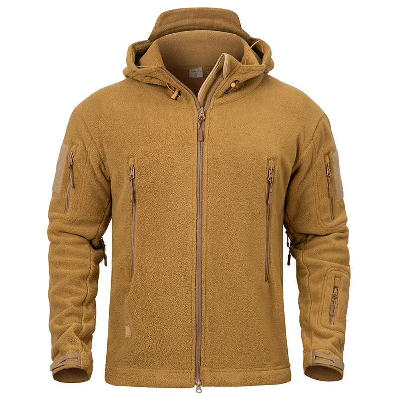 Winter Tactical Fleece Hoodie Jacket Men Warm Outdoor Sport Hooded Coat Multi-Pocket Casual Full Zip Hiking Jacket