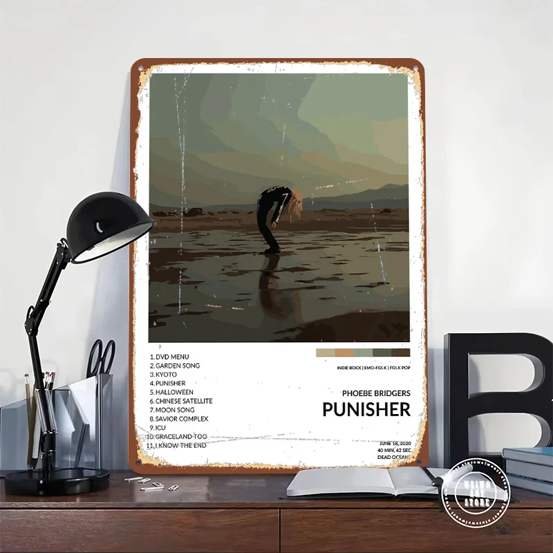 Phoebe Bridgers Punisher Album Tinplate Poster Customized Wall Art Vintage Metal Signs Retro Tin Plaque for Home Decoration Room