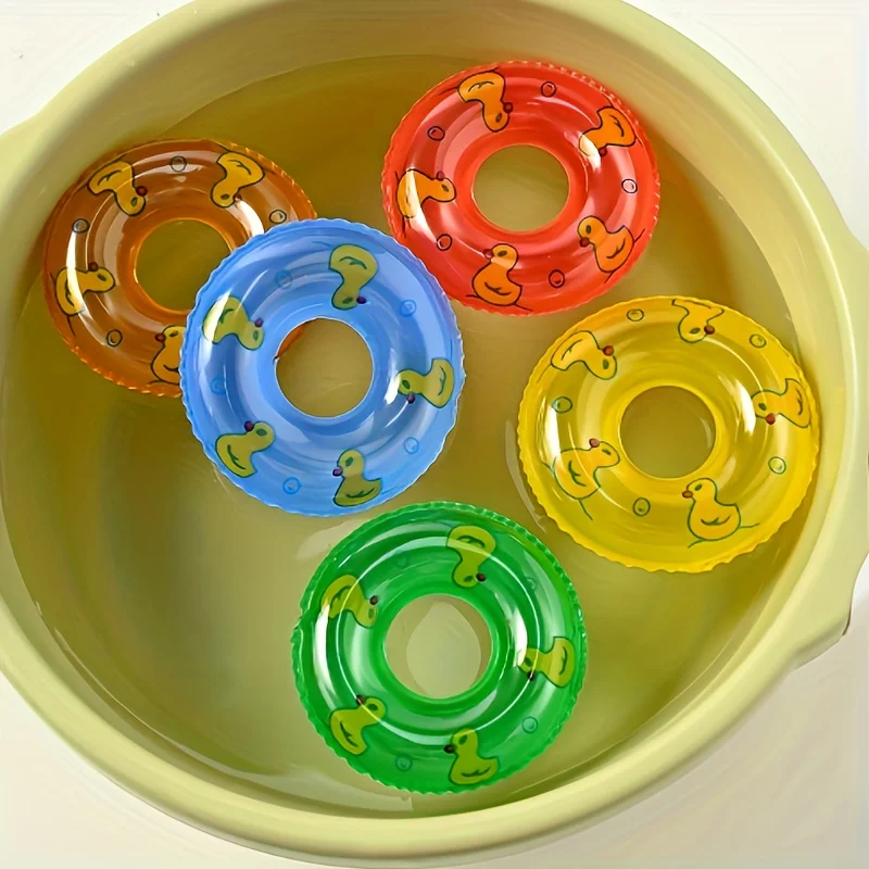 10Pcs Mini Swimming Rings Baby Toys Fun Water Play Adorable Bath Toys Quaint Yellow Duck Designs Pool Games Toys for 0-36 Month