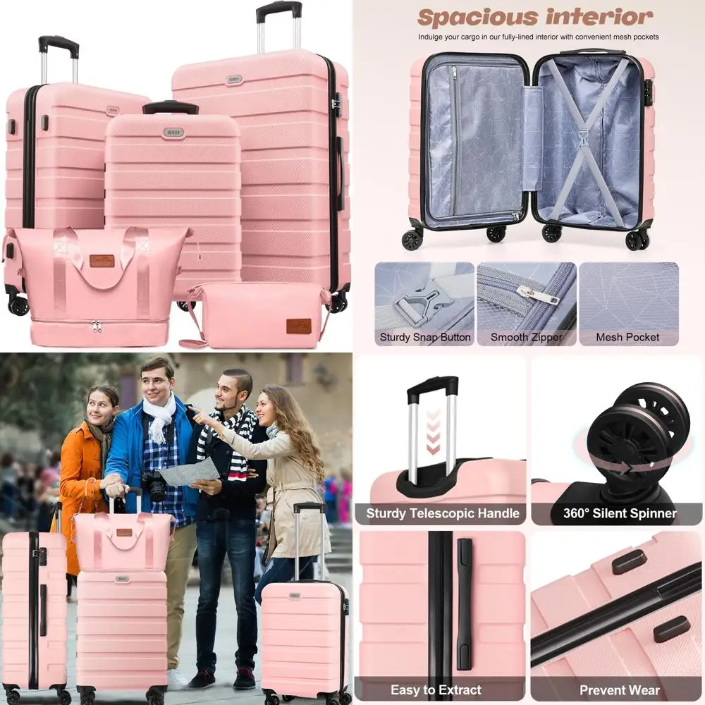 

Легкий набор чемоданов из 5 предметов из АБС-пластика с 4 универсальными колесами, замком TSA и ручной кладью для путешествий