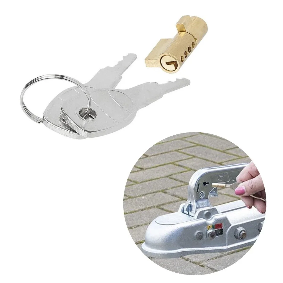 

Anti-Theft Trailer Coupling Hitch Lock With 2Keys Copper Lock Cylinder Insertable Security For Caravans RVs Truck Boats Coupling