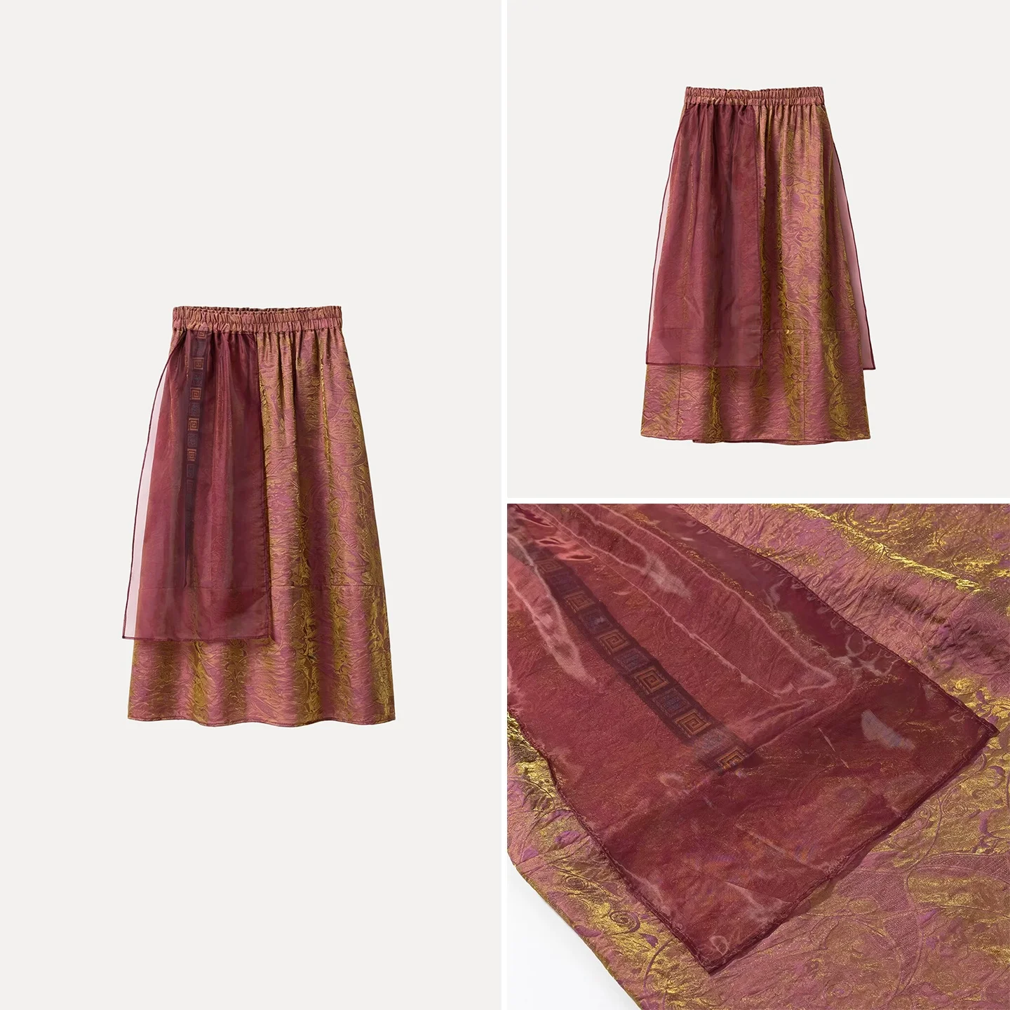 Women's Fashionable Individualized Patchwork Slimming Midi Skirt Spring Summer 2026 Standard Waist Other Fabric Other Style