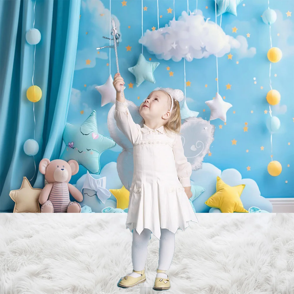 Cloud Bear Balloon Photography Background Children Birthday Party Baby Shower Decoration Banner Baby Portrait Photo Studio Props