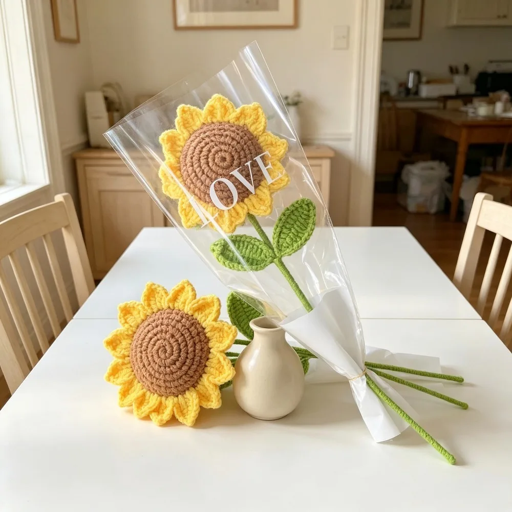 Finished Crochet Sunflower Hand Knitted Yarn Flower Handmade Home Decor Ornament Gift For Best Friend Holiday Present