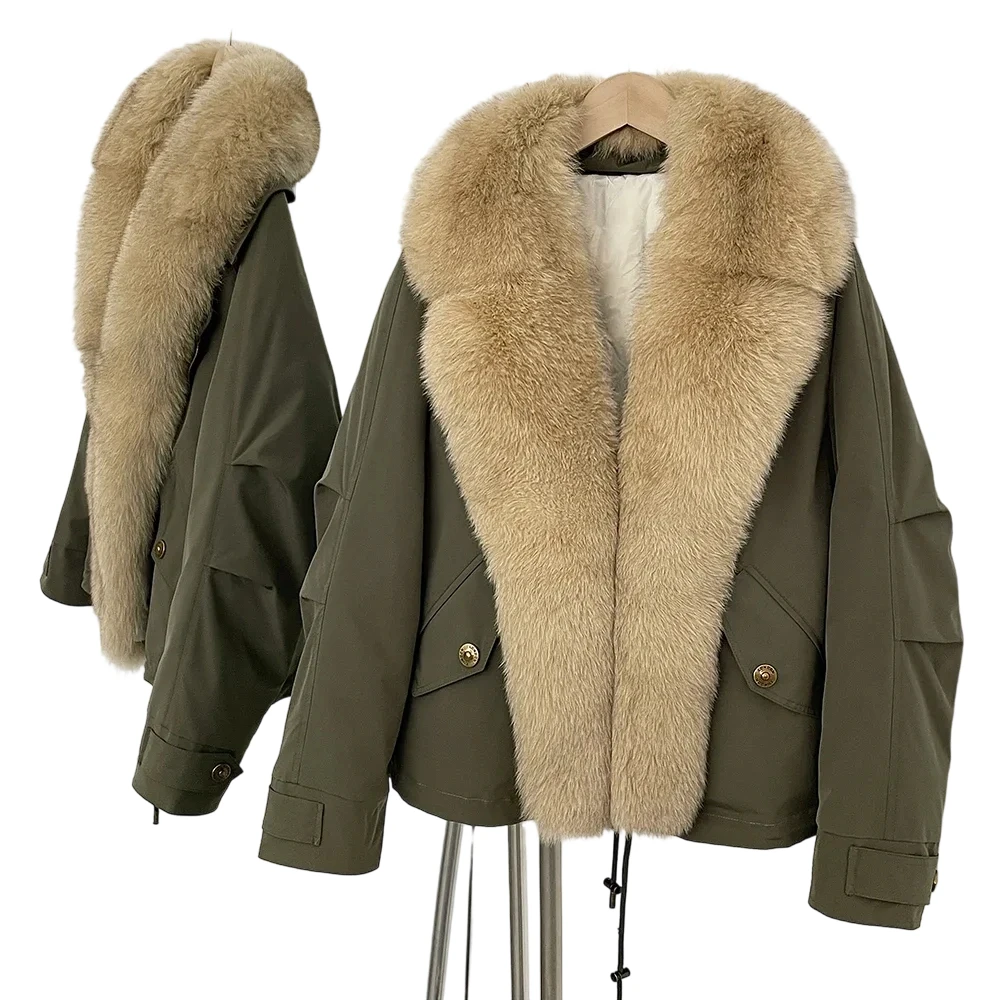 فو الفراء معطف أزياء المرأة للماء الخريف 2025 الشتاء الأبيض بطة أسفل معطف الريش الدافئ الإناث سترة منفوخة #3