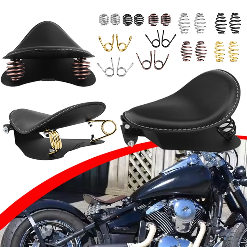 

Universal Motorcycle Retro Black With White Stitch Solo Seat+3" Spring Bracket Mounting Base For Bobber Saddle Seat Cafe Racer
