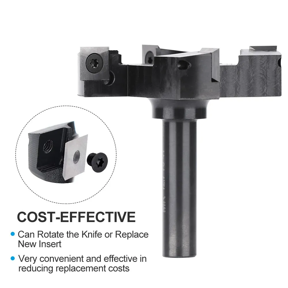 XCAN Milling Cutter 1/2 Shank Wood Planer Router Bit with 12x12mm Carbide Insert Slab Wood CNC Spoilboard Surfacing Router Bit
