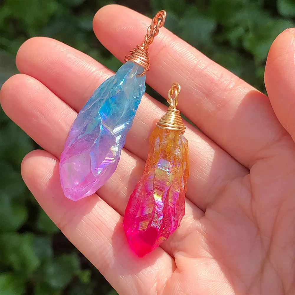 

Natural Stone Crystals Electroplated Aura Wired Quartz Raw Crystal Stones Home Decor Spiritual Products Meditation Gift