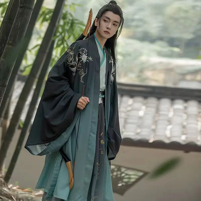 Gradual color Hanfu men Song style embroidery printing daily Chinese style large wide sleeves Chinese style hanfu feminino هانفو