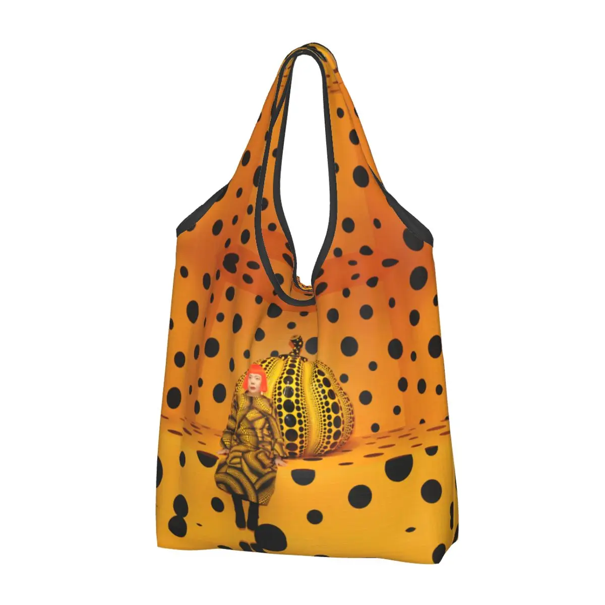 

Yayoi Kusama Pumkin Groceries Shopping Bags Kawaii Shopper Shoulder Tote Bags Large Capacity Portable Abstract Art Handbag