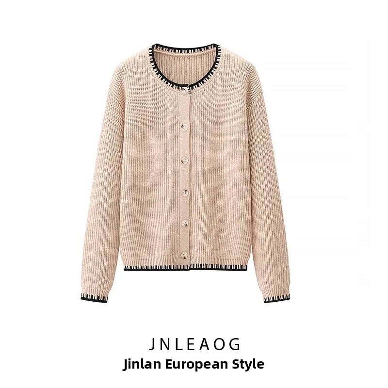 كارديجان أنيق محبوك مفتوح بتصميم دانتيل من JNLEAOG، موديل خريفي جديد للنساء بأسلوب فرنسي، فستان كاجوال بأكمام طويلة من البوليستر