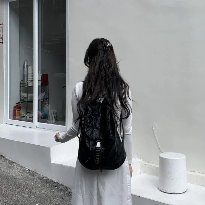 2024 New Women All Match Simple Backpack Korean Y2k Aesthetic Fashion Solid Schoolbags Vintage Casual Students Backpacks Trendy