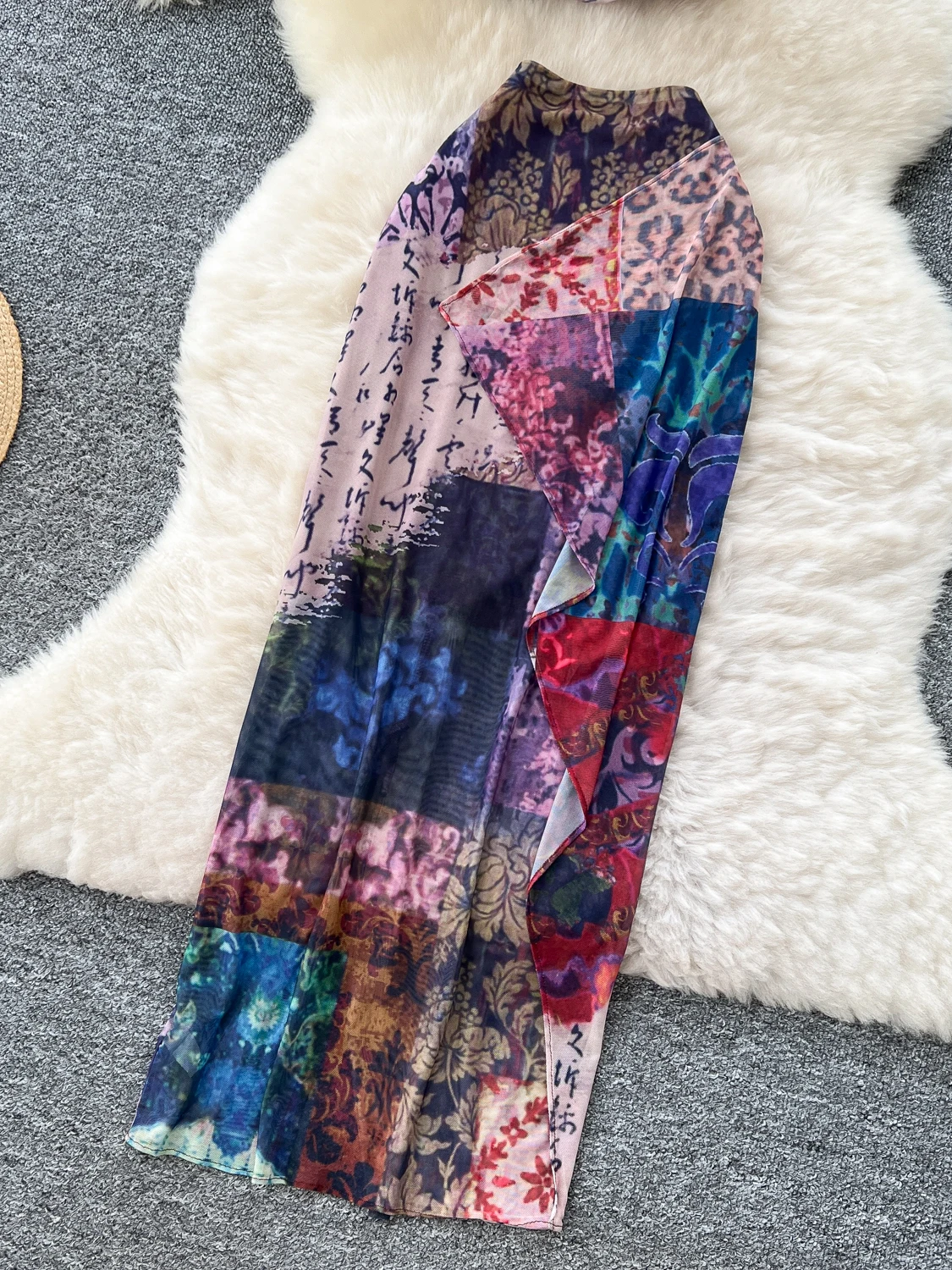 

Spicy Girl Pure Desire Summer Outfit Retro Print Svel Tube Top Vest High Waist Me Wrap around Skirt Set for Women