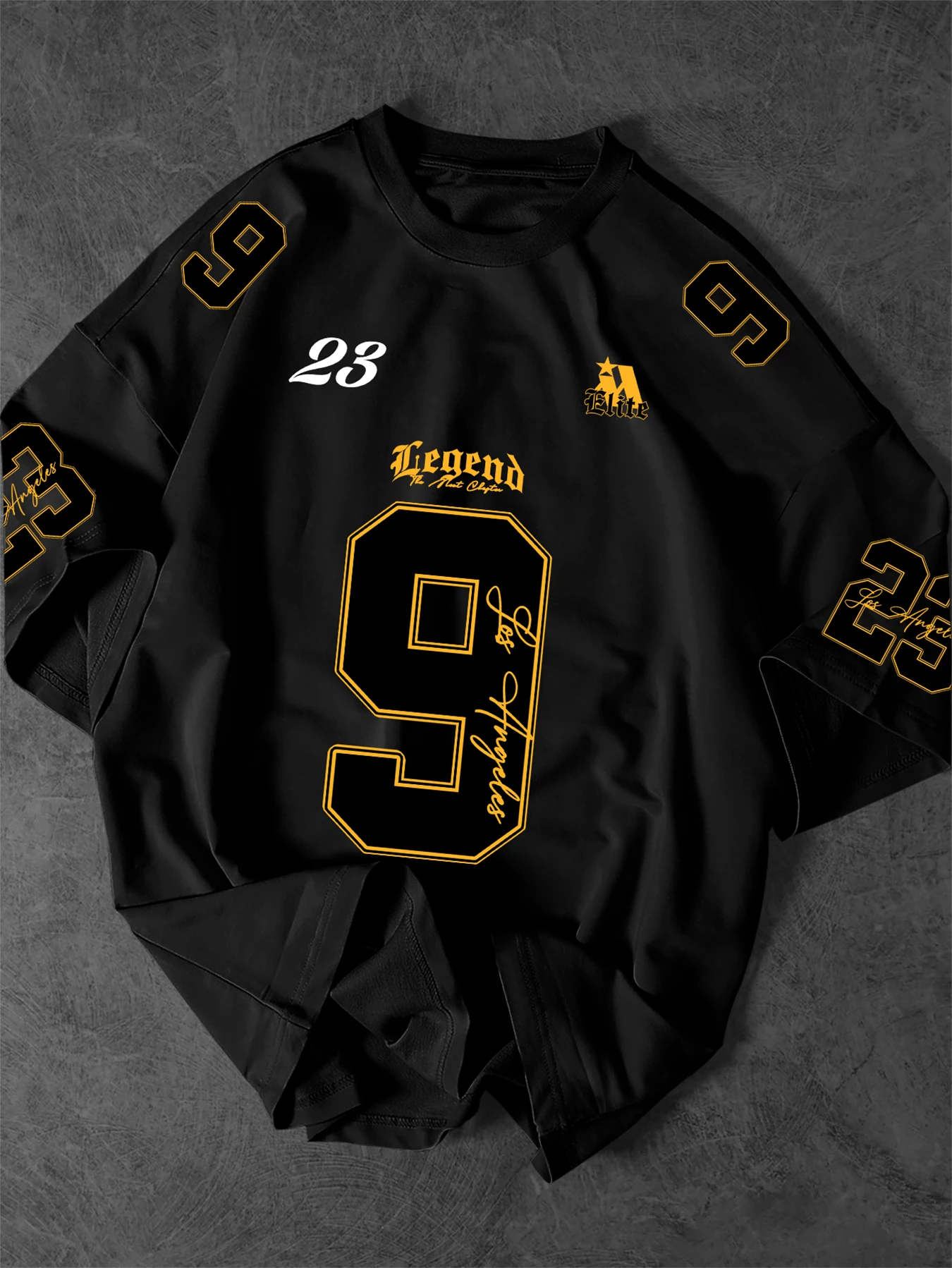 Retro Sport T‑Shirt Men Streetwear Oversized Legend No.9 Script Graphic Shoulder Sleeve Print Crew Neck Tee Tops S‑XXL