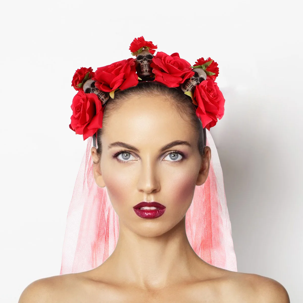 

Artificial Rose Headb Halloween Party Women Kids Skull Hairb Fabric Headdress Accessory Costumes Photoshoot Props Decorative B