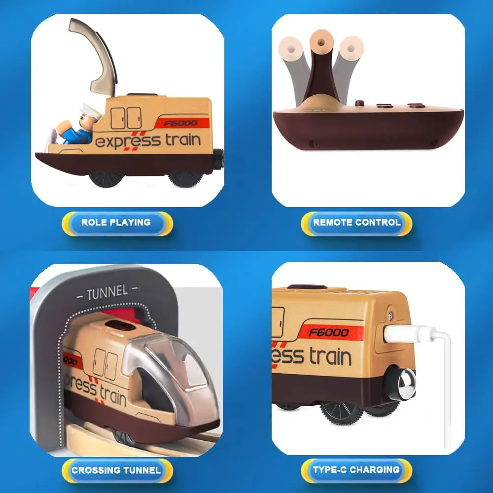 TOPLIVING Track Accessories Remote Control Train, Battery Operated Locomotive Train for Wooden Track, Motorized Train