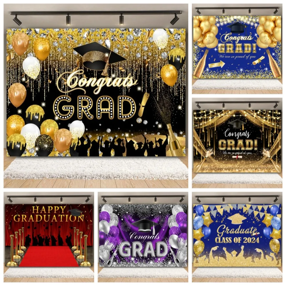 

Graduation Evening Sparkling Balloon Theme Banner Background, Congratulations on 2026 Graduation Ball Photography Backdrop Cloth