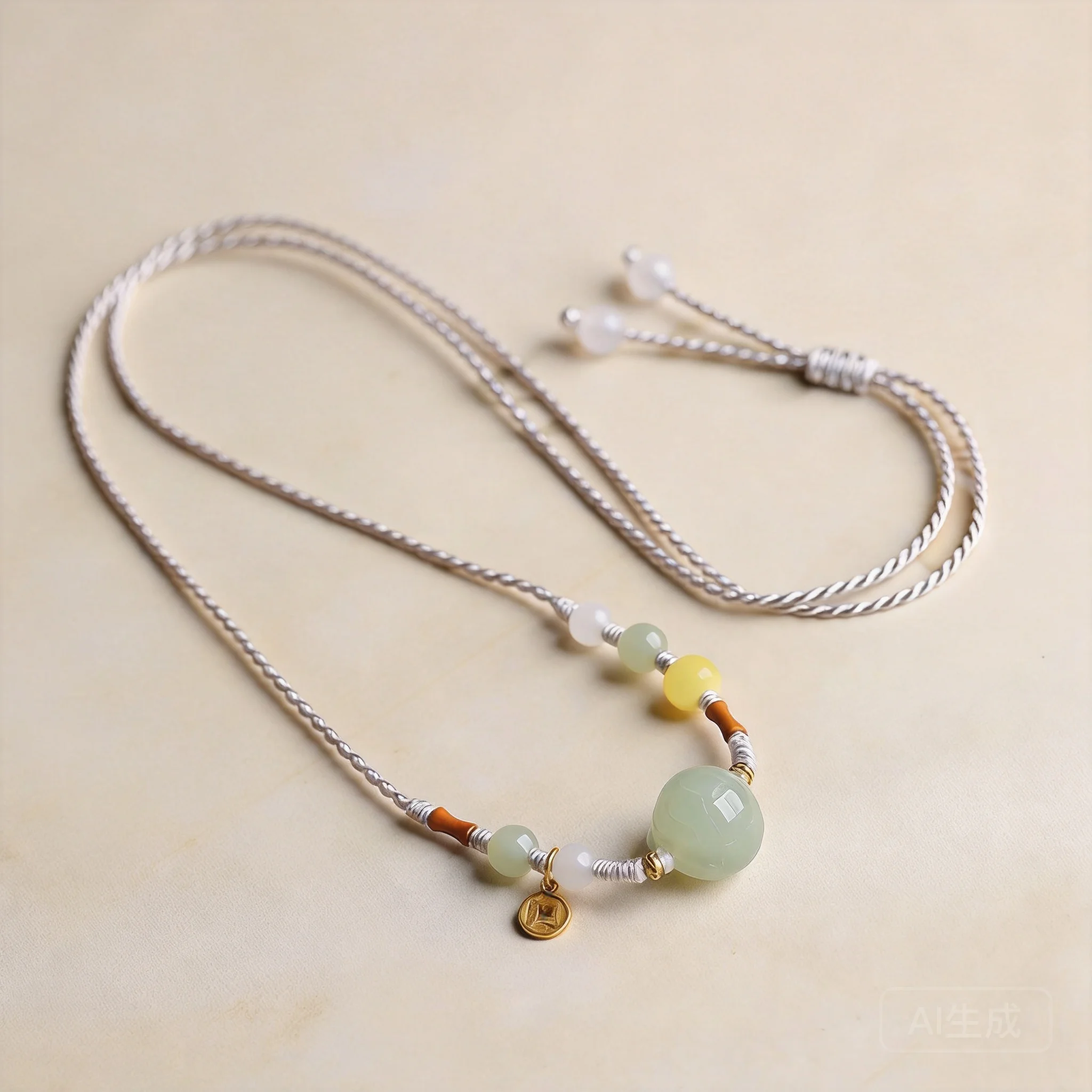 Chinese Style Lucky Natural Hetian Jade Light Cyan Turtle Shell Pendant Hand Braided Adjustable Necklace Fortune Attracting Good