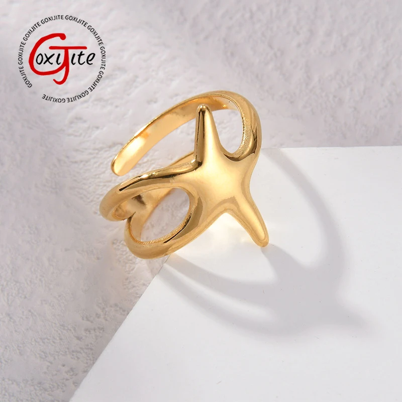 Goxijite Hot Selling Gold Color Ring Stainless Steel Irregular Shaped Star Open Adjustable Rings Accessories Jewelry Gift