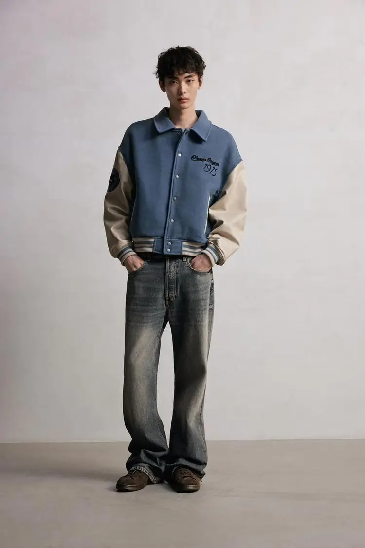 

New Winter Men's Jaet Pilot Coat Patchwork Cotton Vest Outerwear Long Sve Turn-down Collar Youth Casual Faion