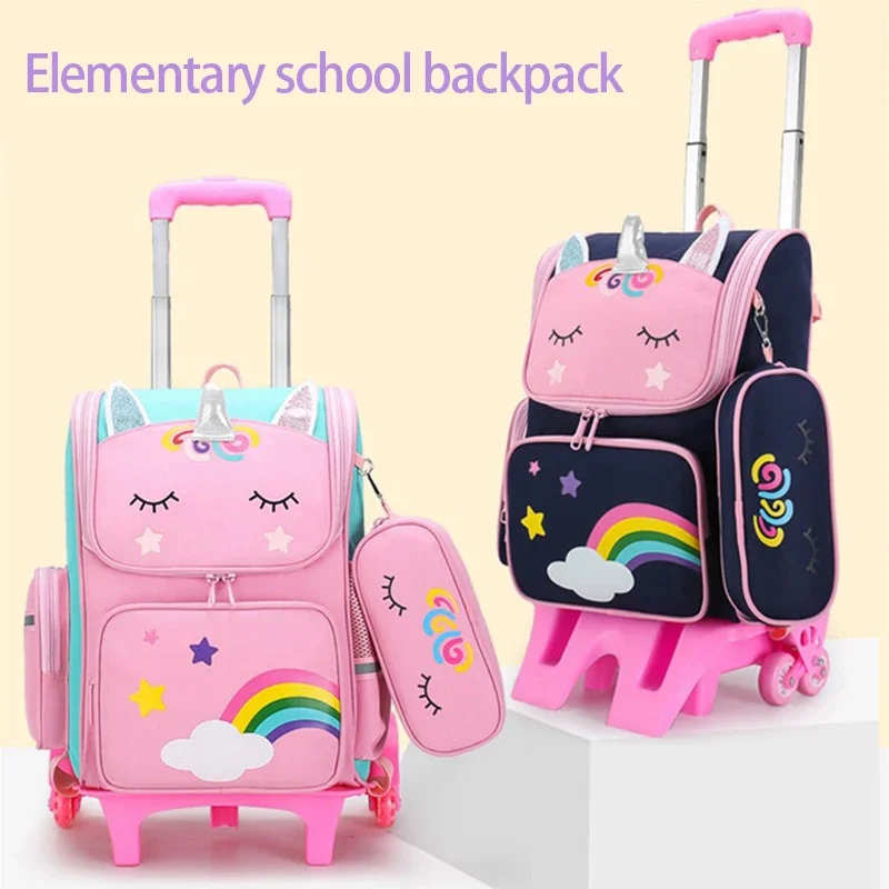 

Children's trolley schoolbag cute cartoon girl schoolbag primary school student backpack primary school student backpack