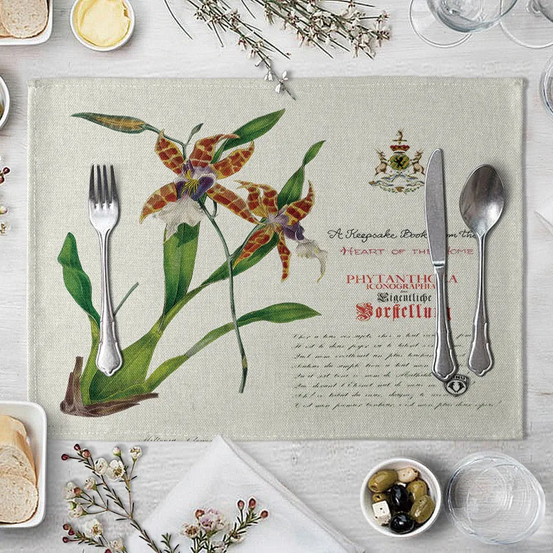 Flower Table Mat Wintage Table Mat Flower Newspaper Printed Kitchen Placemat Dining Table Mat Coaster Cotton Linen Pads Cup Mats