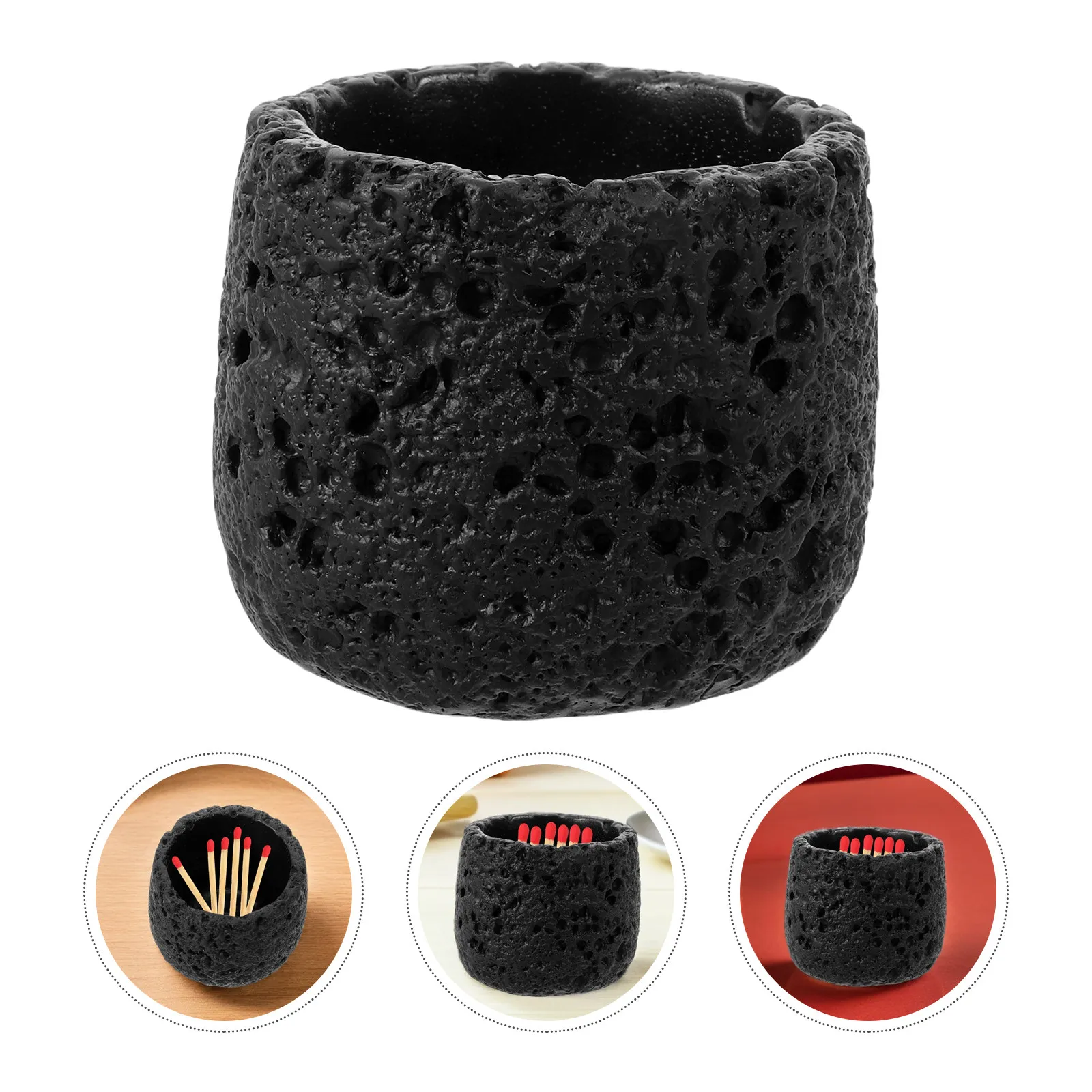 Imitation Lava Stone Match Jar Rustic Concrete Match Striker Container for Desk Mantel Display Outdoor Camping Refillable