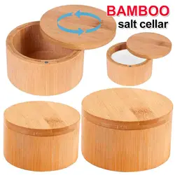 Bamboo Salt Cellar with Swivel Magnetic Closure Lid Bamboo Storage Box Round Salt Container for Storing Salt Pepper Sugar Herbs