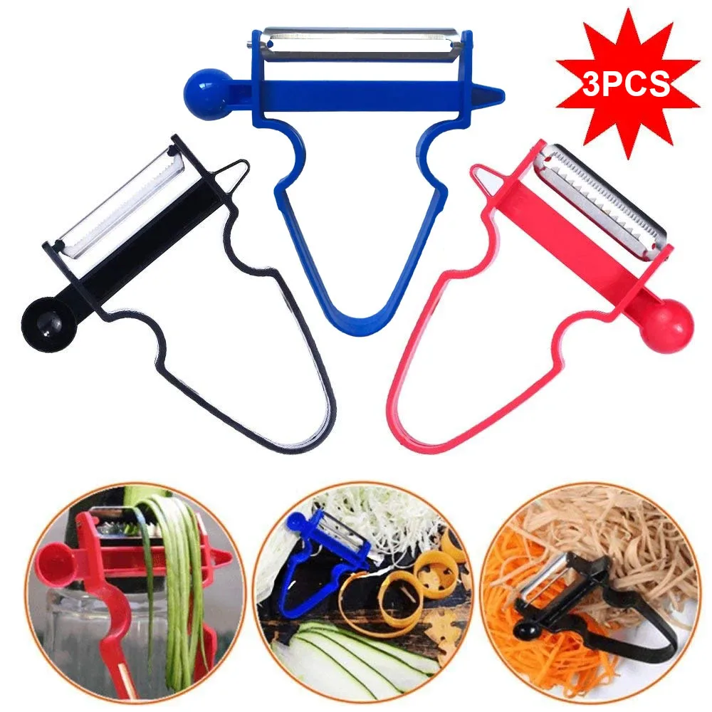 3 Pcs/Set Magic Trio Peeler Slicer Shredder Julienne Cutter Peel Stainless Steel Vegetable Blade Zesters Kitchen Tools Dropship
