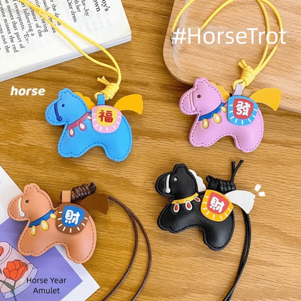 

Cartoon Horse Keychain 2026 Year of Horse Leather Horse Pendant Chinese Zodiac Horse Ornament Chinese New Year Gift Home Decor