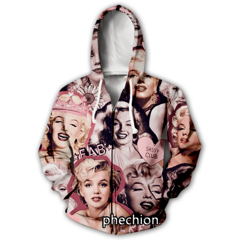 

phechion New Fashion Men/Women 3D Print Marilyn Monroe Casual Zipper Hoodies Fashion Men Loose Sporting Zip Up Hoodies J08