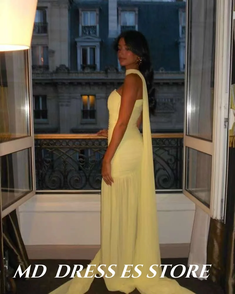 Md elegante luz amarelo vestido de noite sem mangas drapeado esfregar comprimento sem alças vestido formal vestidos de fiesta personalizado