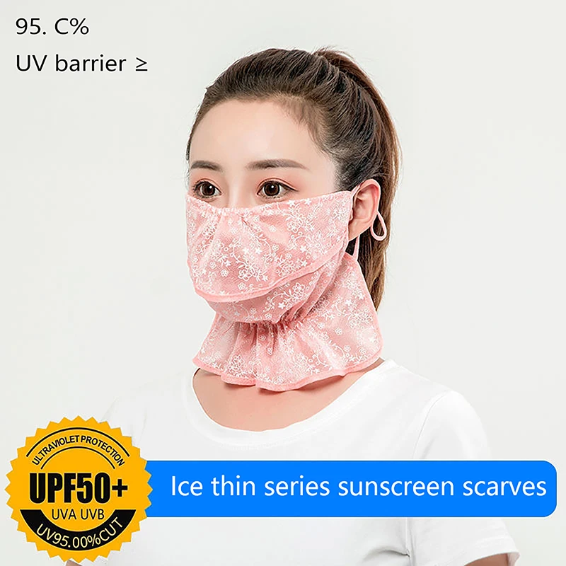 Women Outdoor Cycling Floral Wind Sand Veil Opening Dust Mask Breathable Neck Protection Sunscreen Lace Face Cover