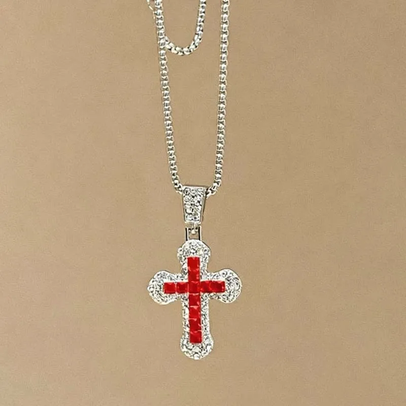 Collier unisexe avec pendentif croix incrusté de strass ; Chaîne décorative pour pull ; Bijoux inspirés du hip-hop ; Cadeau idéal