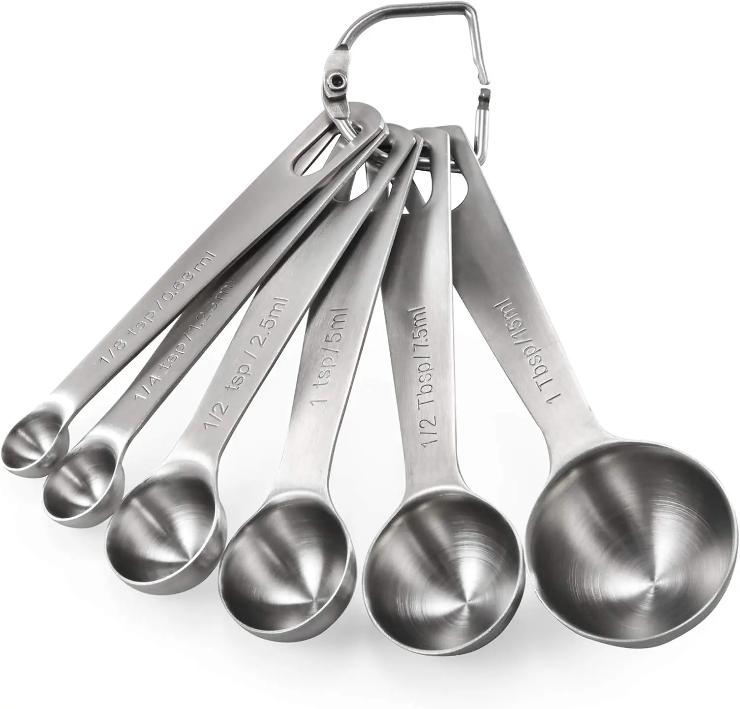 Juego de cucharas medidoras de acero inoxidable de calidad alimentaria, cuchara para azúcar, café y especias, herramientas de cocina para hornear, apto para lavavajillas, color plateado, 6 uds.