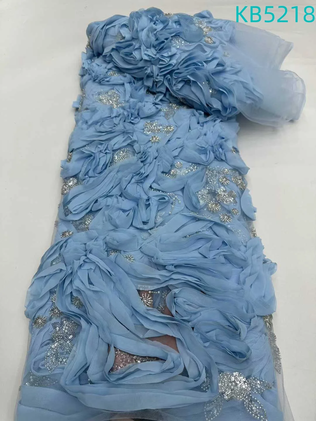 Sky Blue Beaded French Mesh Lace Fabric African Lace Fabric 5 Yards High Quality 2025 Sequence Tulle Lace For Sewing KB5218