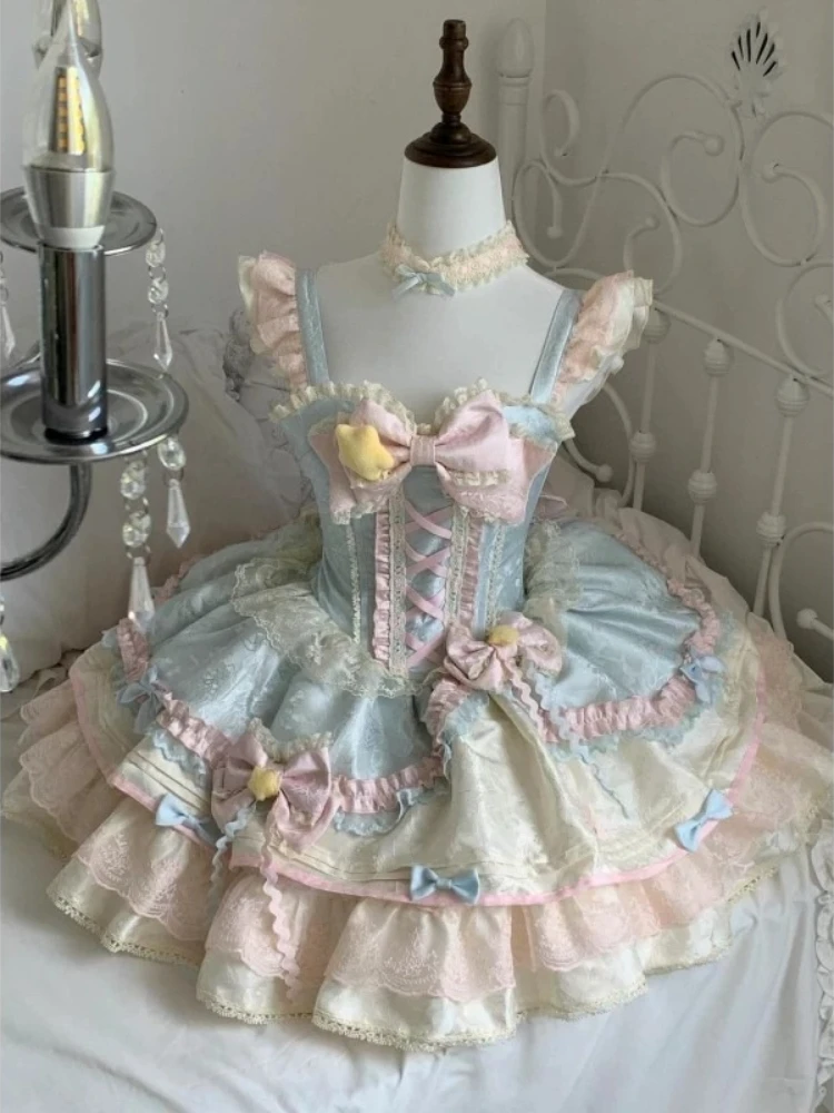 

Dress Summer Sweet Campus Style Cute White Designer Patchwork Lace Trim Waist Cinched Super Pretty Very Good Girlish Gown