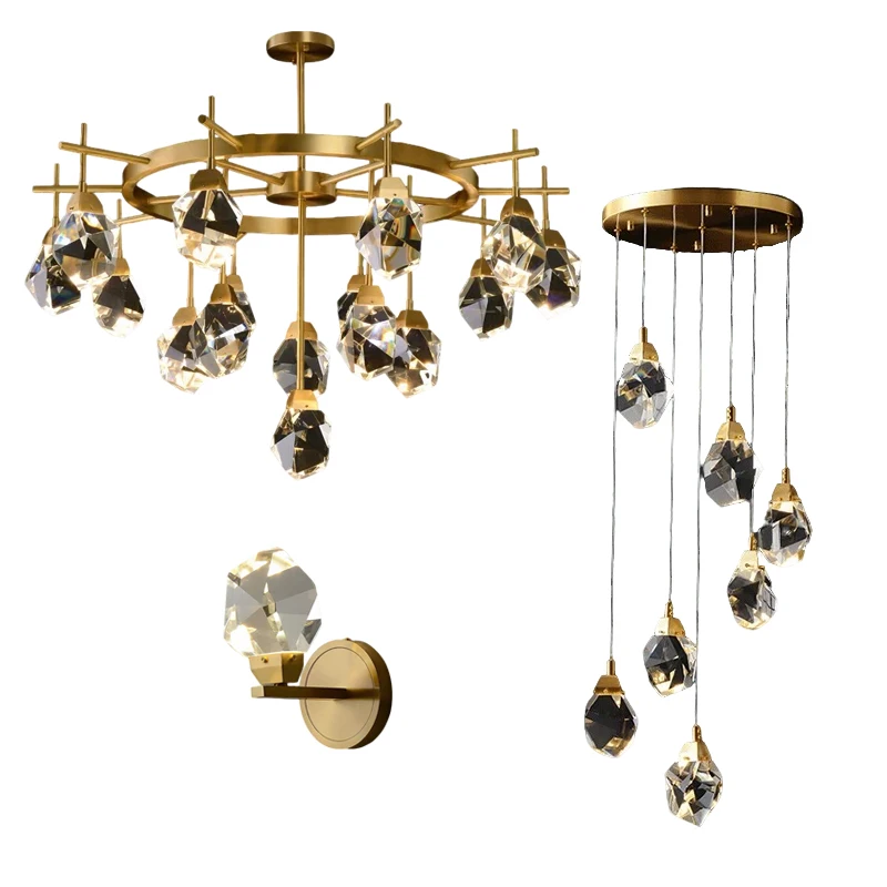 Modern Diamond Shape K9 Crystal Pendant Lights Luxury Living Room Dining Room Decoration Lustres Kristal Lampa Designer Lamp