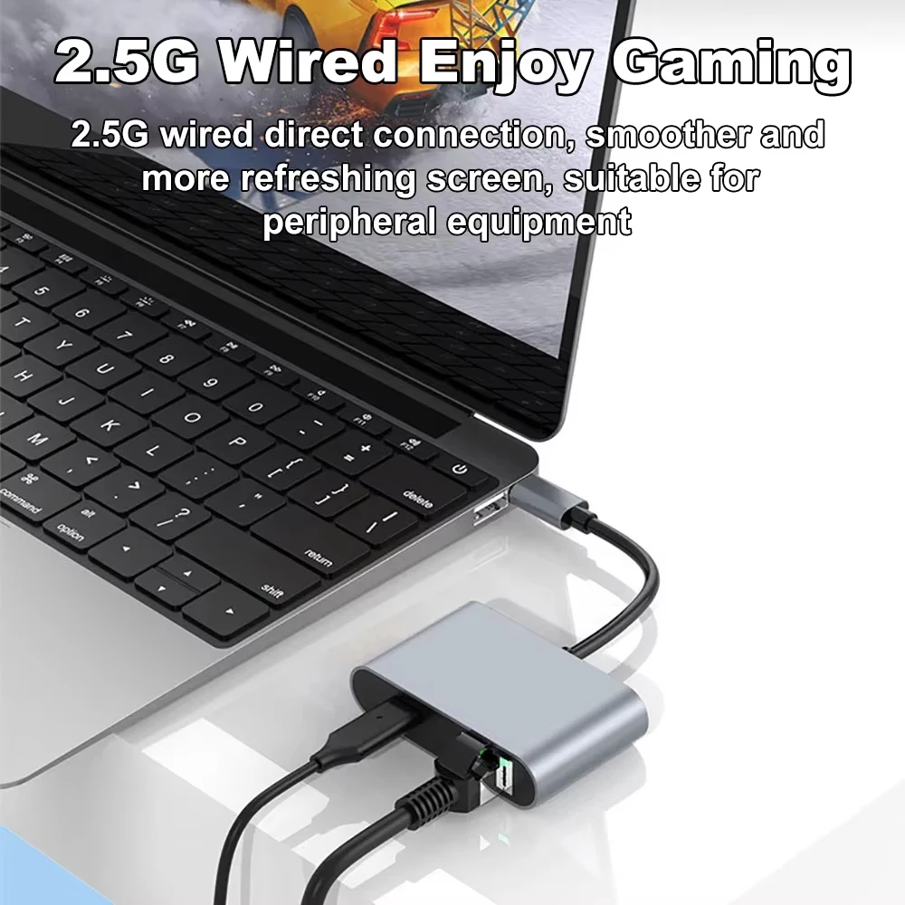 USB C HUB Tipe C Ke 2.5G Adaptor Ethernet dengan Port PD100W USB 3.2 Hingga 2.5Gbps Kartu Jaringan Gigabit untuk Laptop Macbook Pro