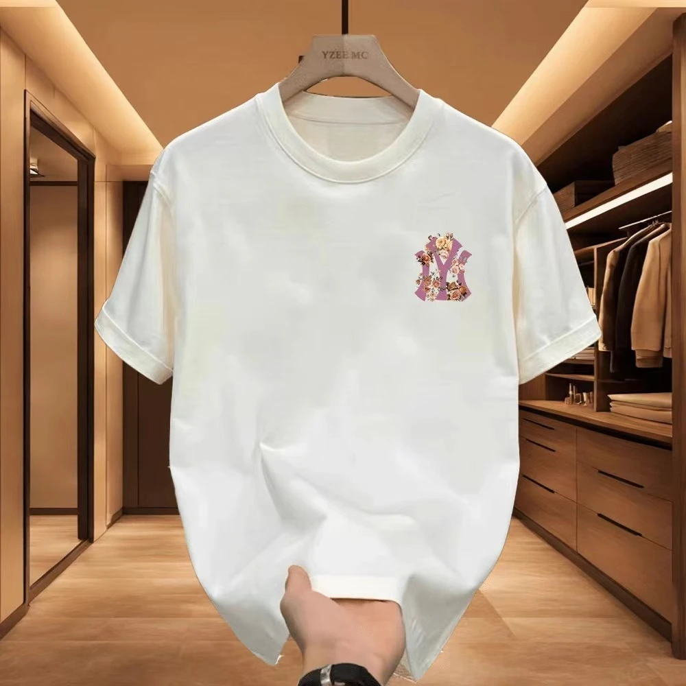 

Round Neck Short Sleeve T-shirt Couples MB Trend Pattern Print Spring and Autumn Cotton Men's and Women's Base Shirt