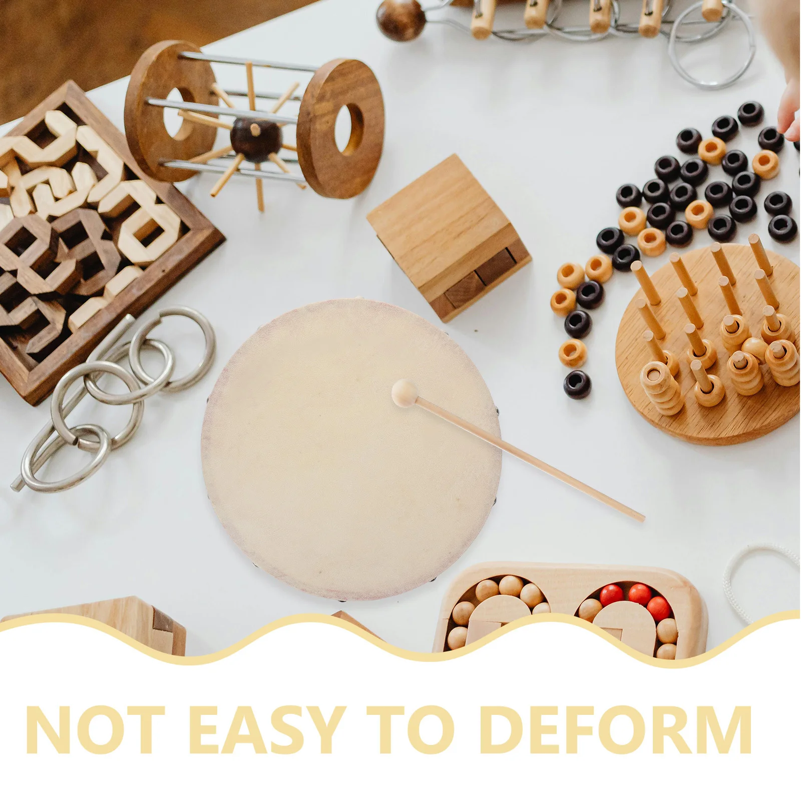 

1 set 1 Set Wooden Hand Kids Beginner Durable Lightweight Portable Easy Grip Unique Sound Educational Toddler Drum Performance